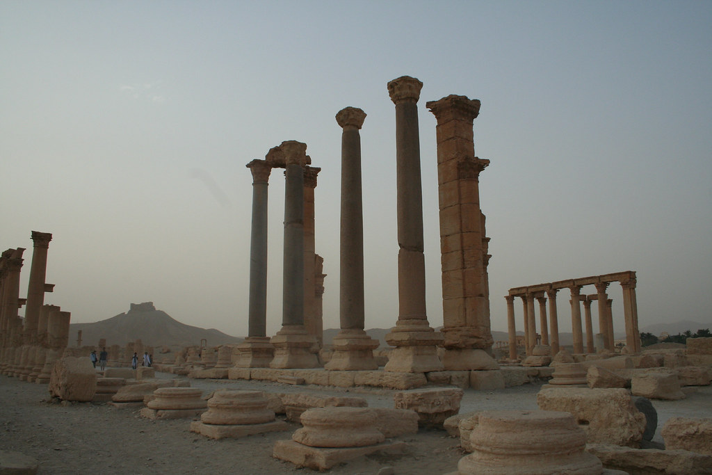 Palmyra - Aswan column shafts in propylaeum to Baths of Diocletian