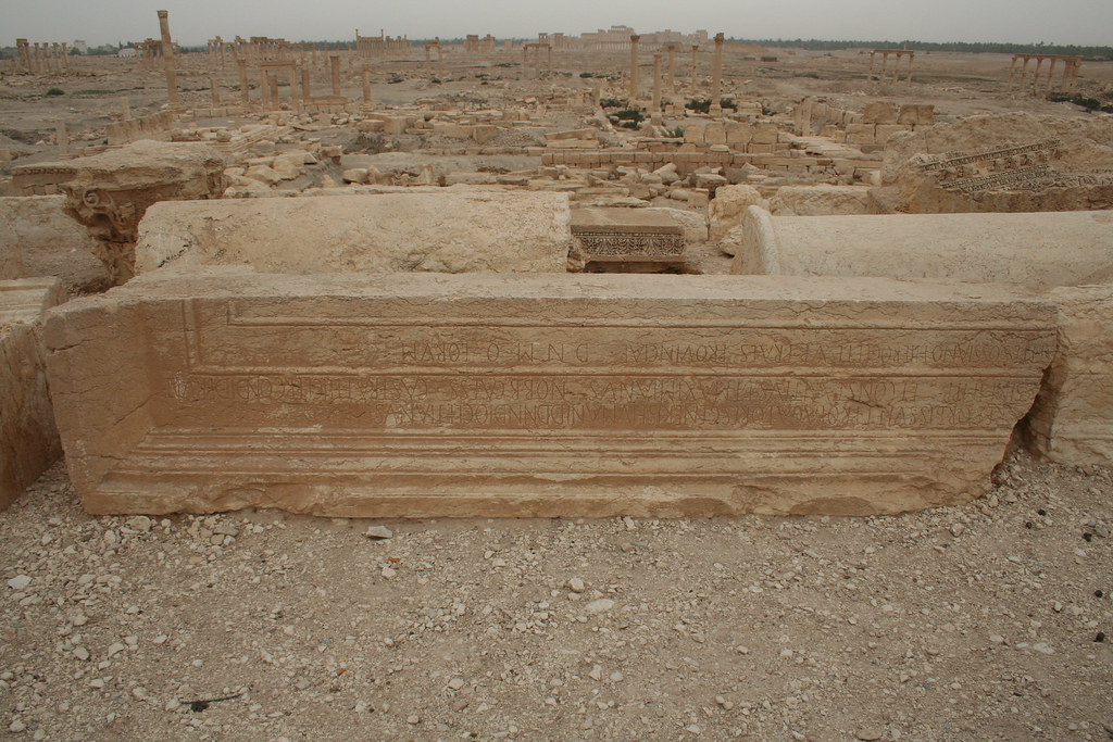 Palmyra - Temple of the Standards sycophantic dedicatory inscription to tetrarchs by Sossianus Hierocles